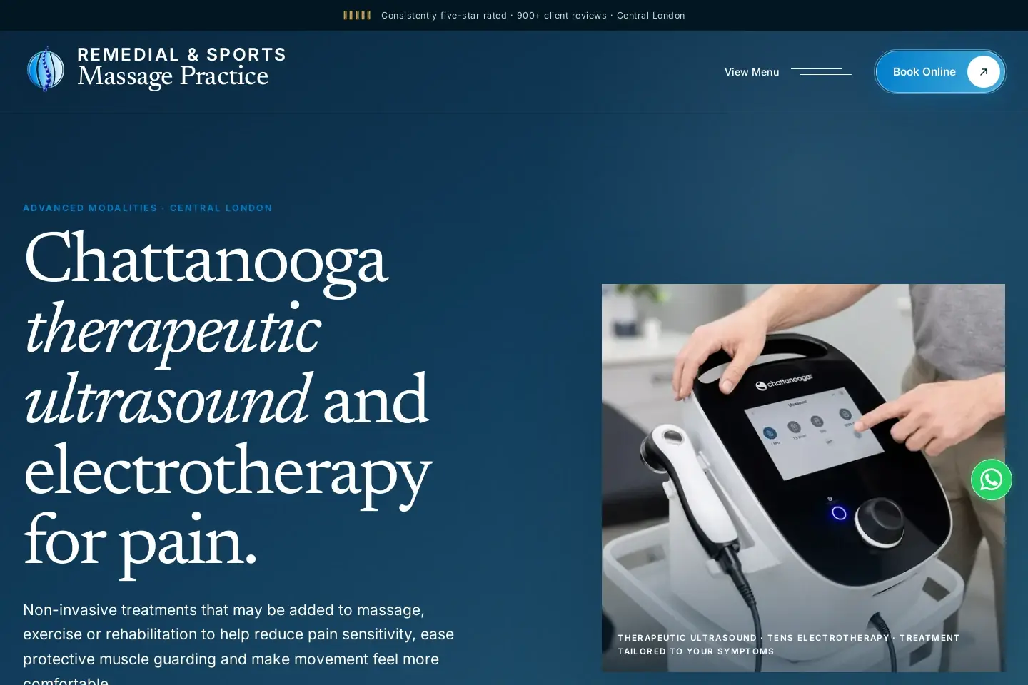 Ultrasound and electrotherapy · treatment page of the Remedial & Sports Massage Practice website