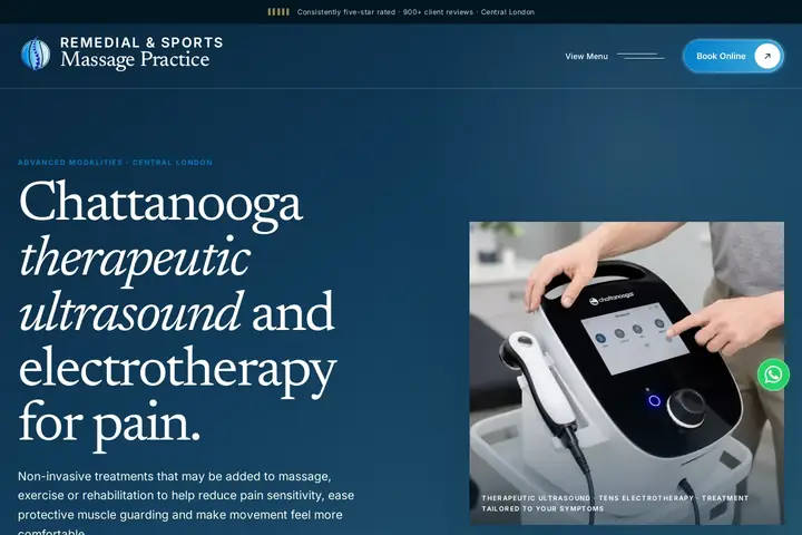 Ultrasound and electrotherapy on the Remedial & Sports Massage Practice website