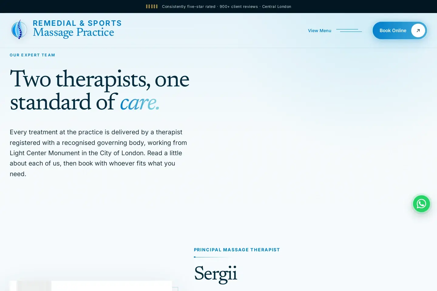 Practitioner profiles · team page of the Remedial & Sports Massage Practice website