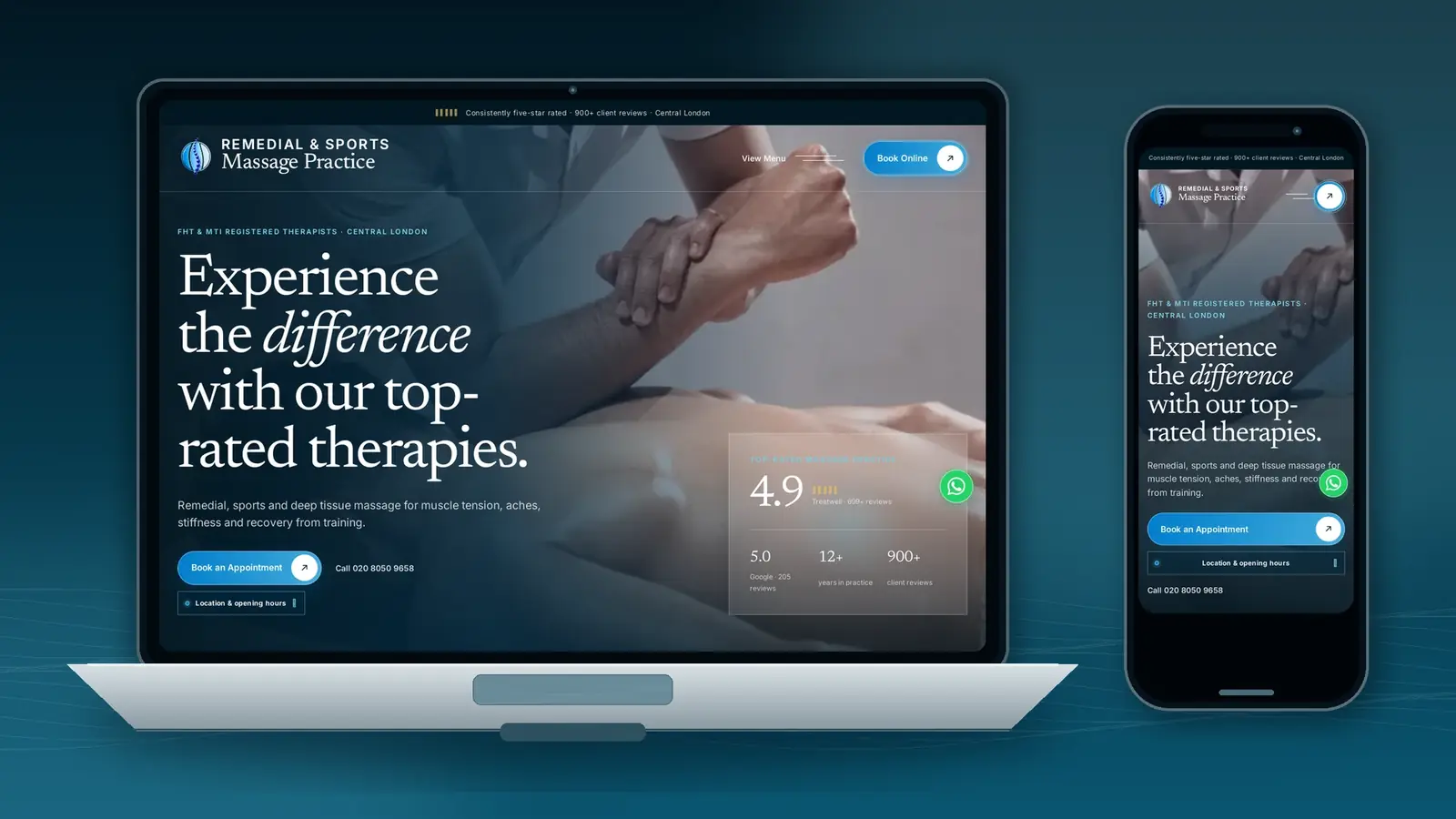 Homepage · desktop and mobile of the Remedial & Sports Massage Practice website